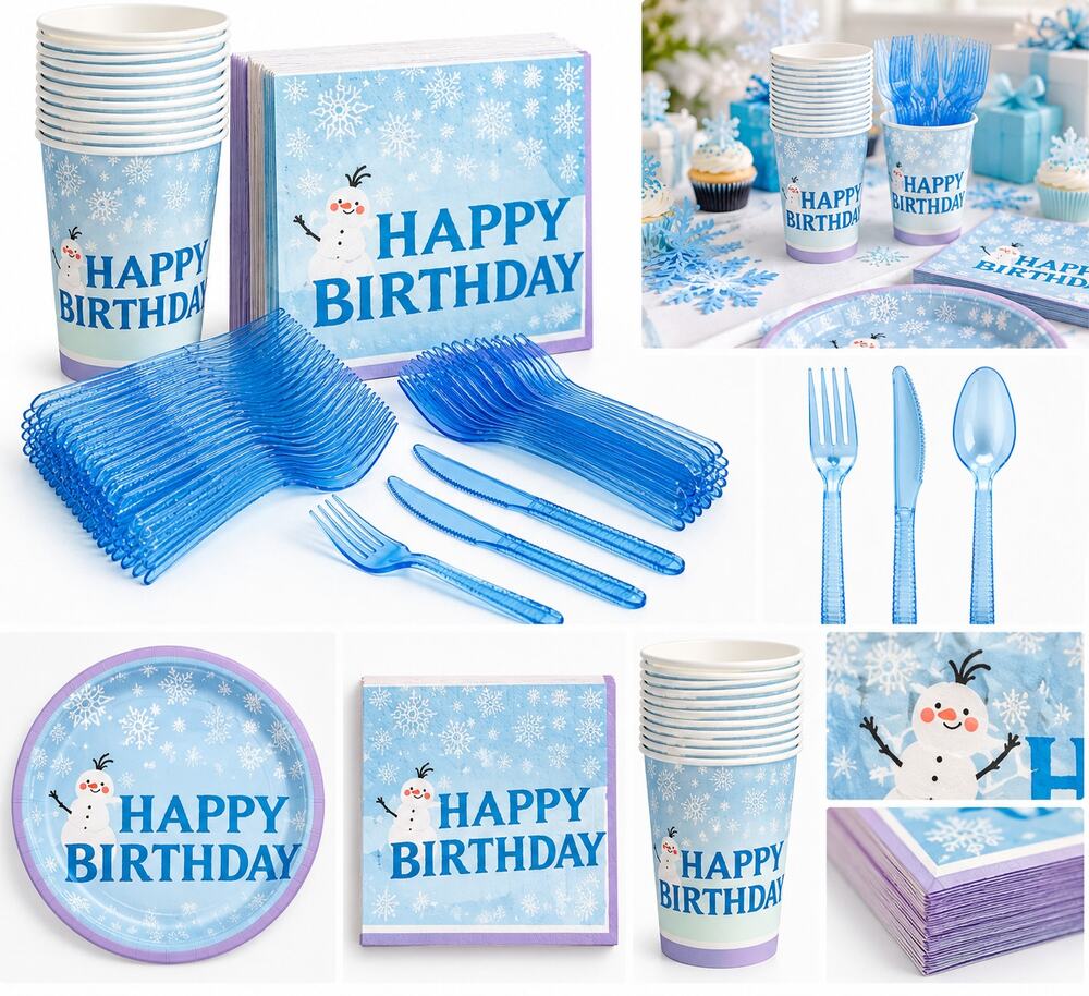 Winter Snowman Happy Birthday Party Tableware Set
